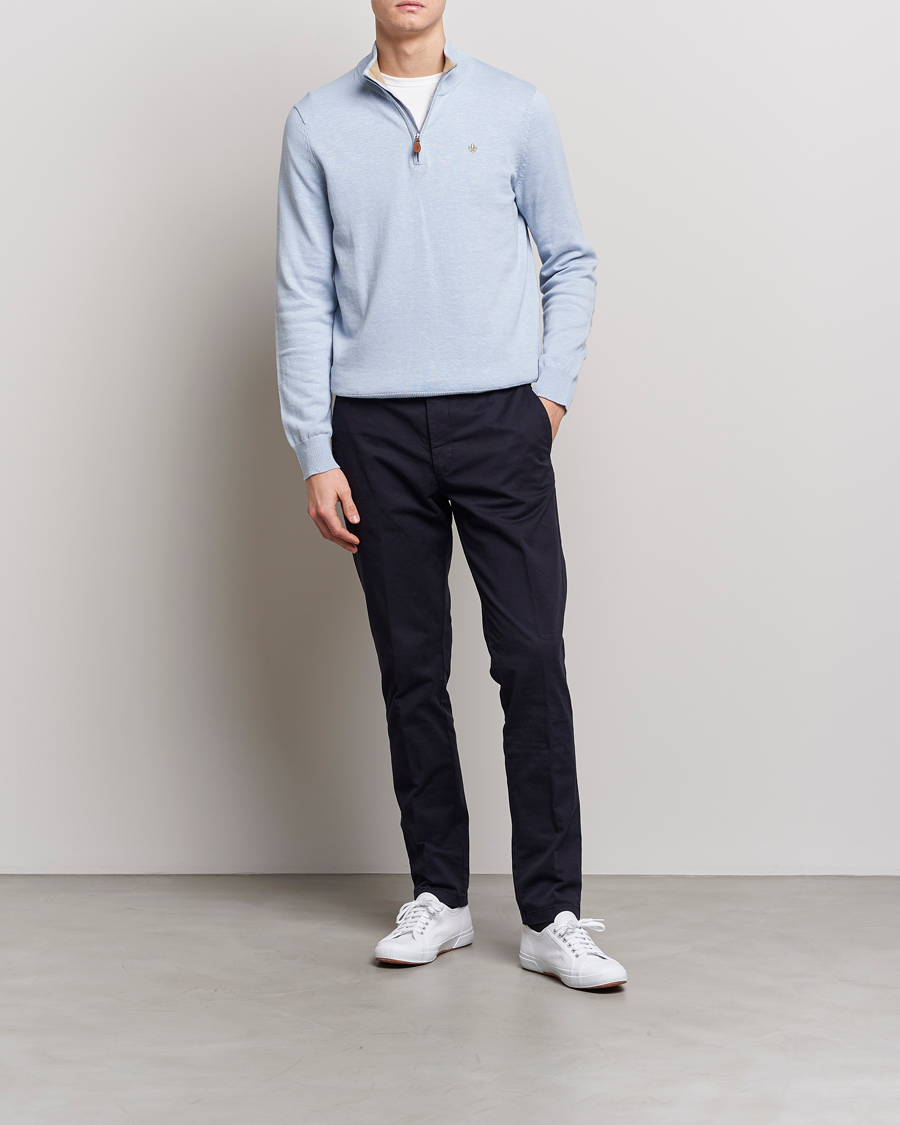 Herren | Pullover | Morris | Harold Cotton/Linen Summer Half Zip Light Blue