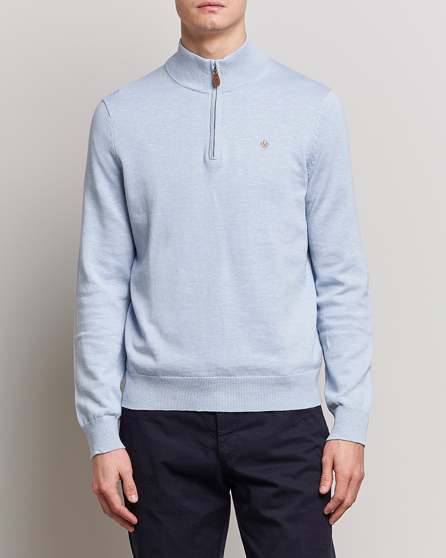 Herren | Pullover | Morris | Harold Cotton/Linen Summer Half Zip Light Blue