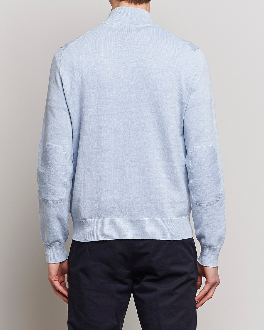 Herren | Pullover | Morris | Harold Cotton/Linen Summer Half Zip Light Blue