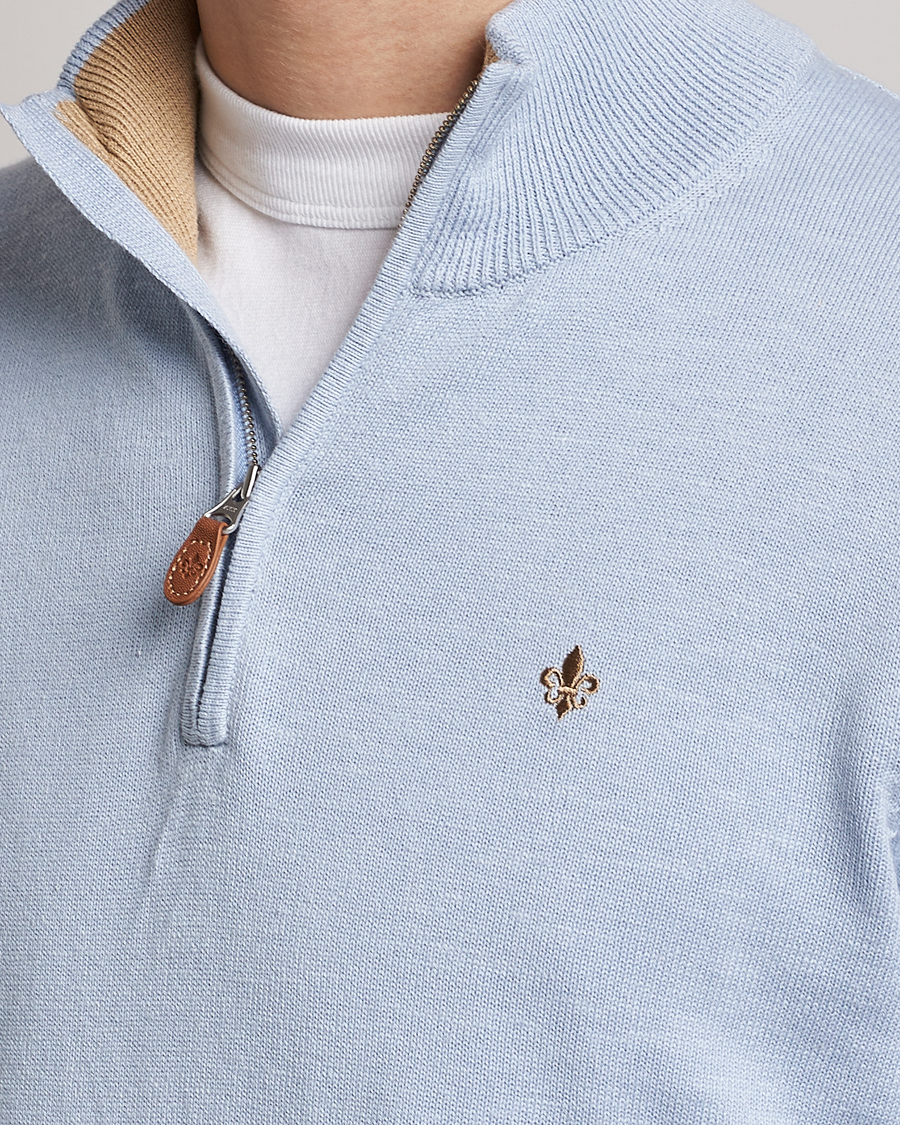 Herren | Pullover | Morris | Harold Cotton/Linen Summer Half Zip Light Blue