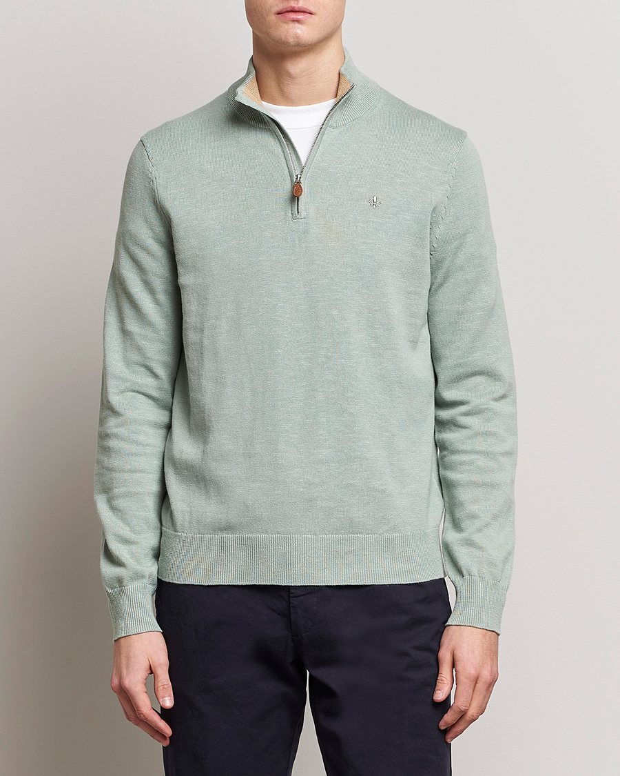 Herren | Pullover | Morris | Harold Cotton/Linen Summer Half Zip Mint Green