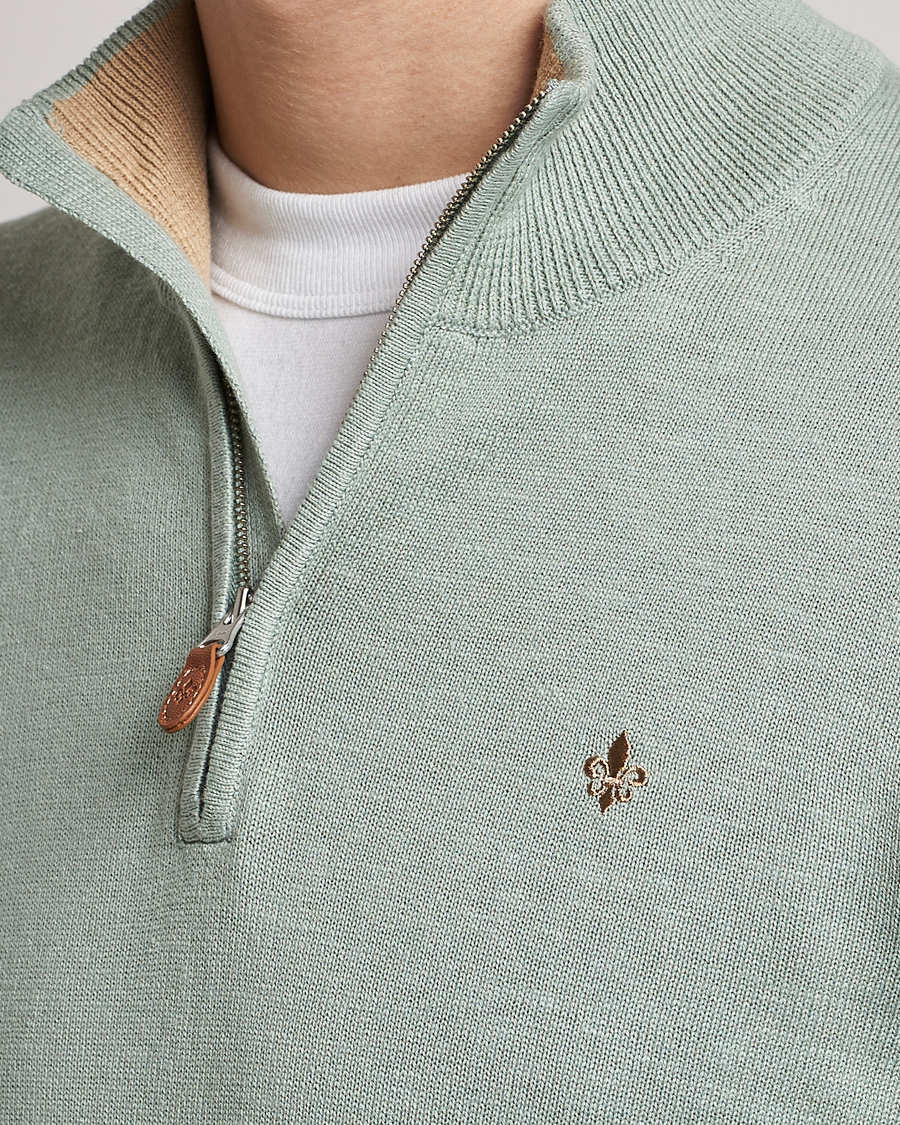 Herren | Pullover | Morris | Harold Cotton/Linen Summer Half Zip Mint Green
