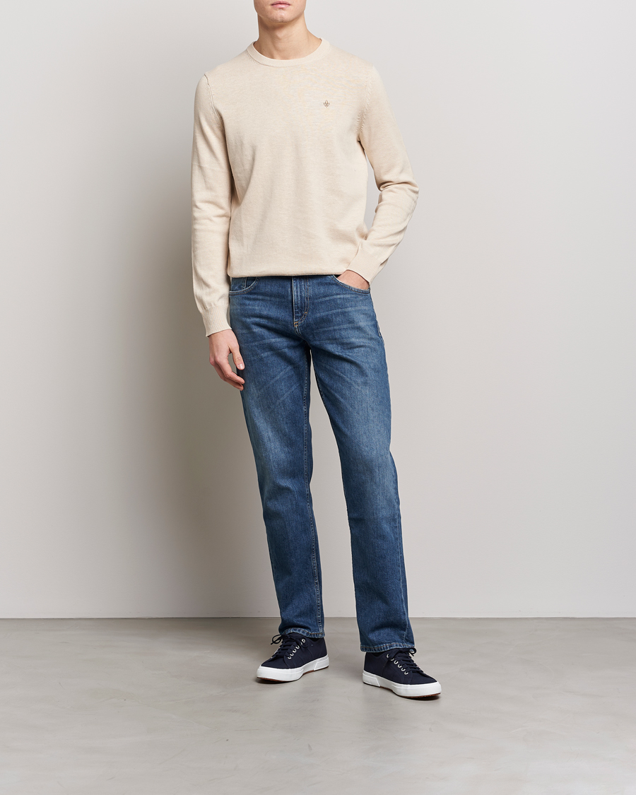 Herren | Pullover | Morris | Harold Cotton/Linen Summer Crew Neck Off White