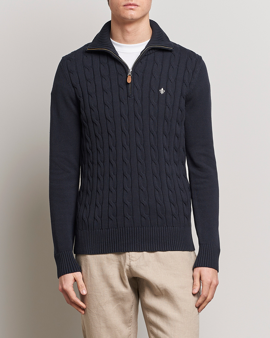 Herren | Pullover | Morris | Raymond Cable Half Zip Old Blue