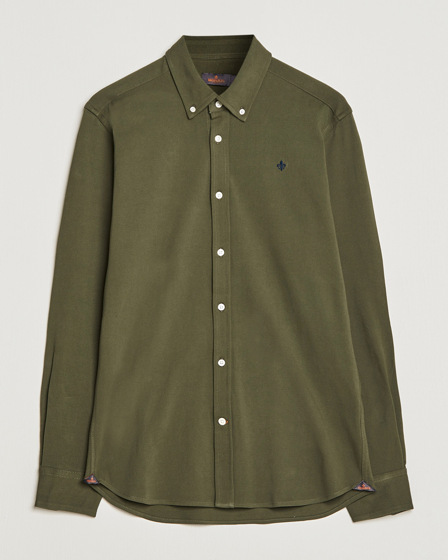 Herren | Hemden | Morris | Ivory Jersey Button Down Shirt Green