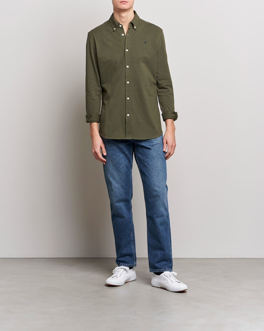 Herren | Hemden | Morris | Ivory Jersey Button Down Shirt Green