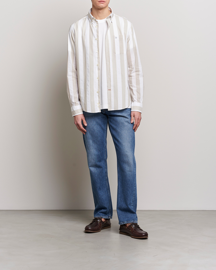 Herren | Hemden | Morris | Cotton Blockstripe Button Down Shirt Khaki/White