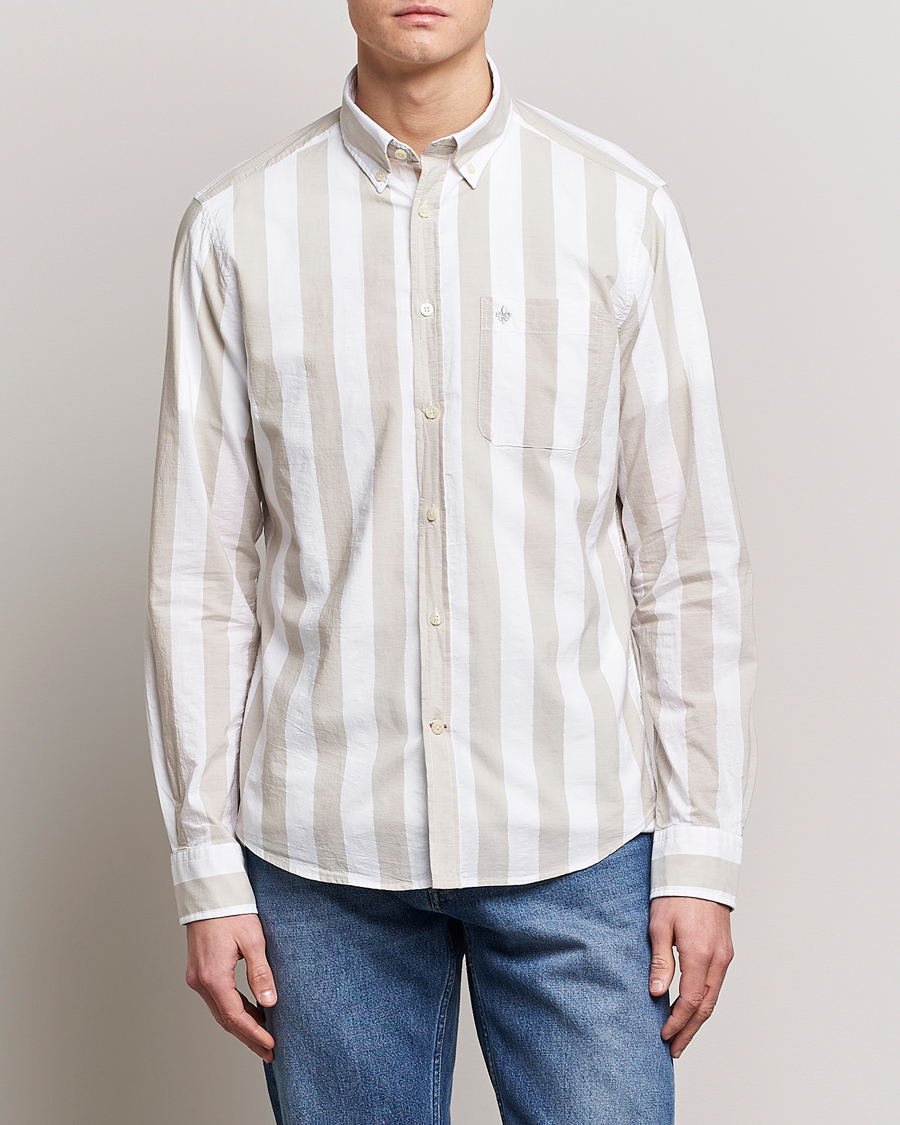 Herren | Hemden | Morris | Cotton Blockstripe Button Down Shirt Khaki/White