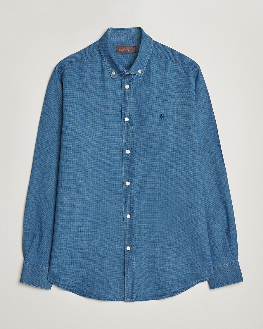 Herren | Hemden | Morris | Cotton /Linen Indigo Button Down Shirt Medium Blue