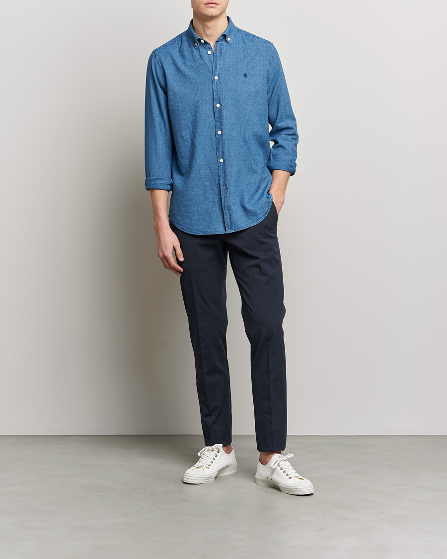 Herren | Hemden | Morris | Cotton /Linen Indigo Button Down Shirt Medium Blue