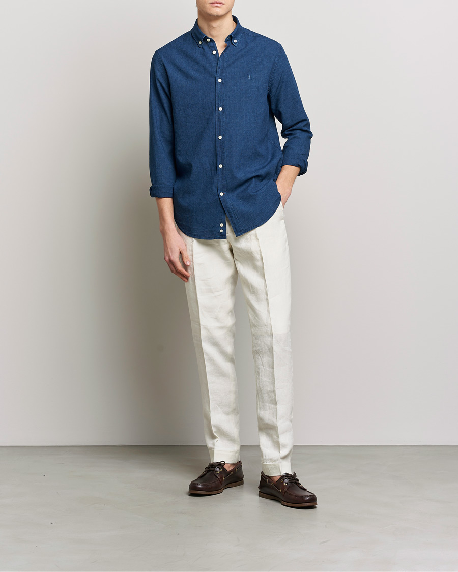 Herren | Hemden | Morris | Cotton /Linen Indigo Button Down Shirt Dark Blue