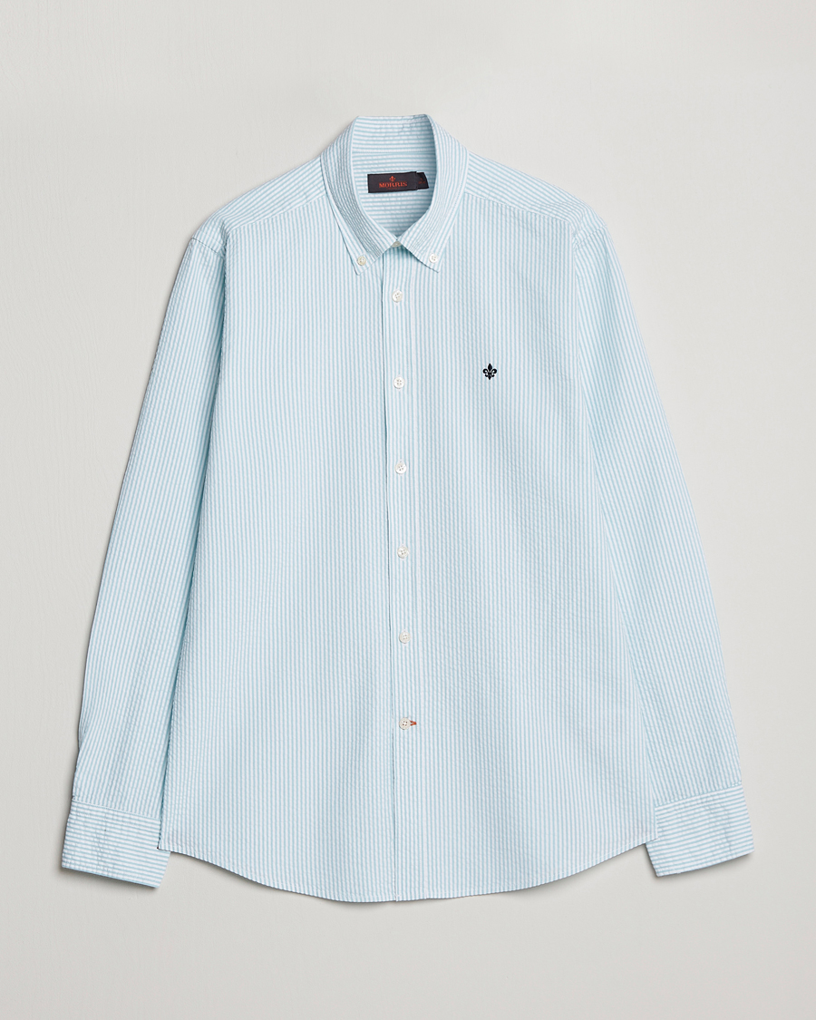 Herren | Hemden | Morris | Seersucker Button Down Shirt Aqua/White