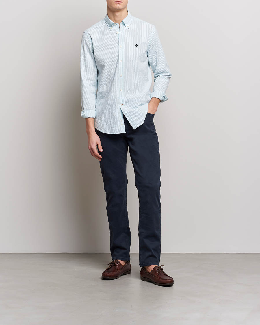 Herren | Hemden | Morris | Seersucker Button Down Shirt Aqua/White