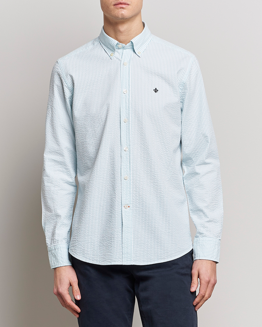 Herren | Hemden | Morris | Seersucker Button Down Shirt Aqua/White