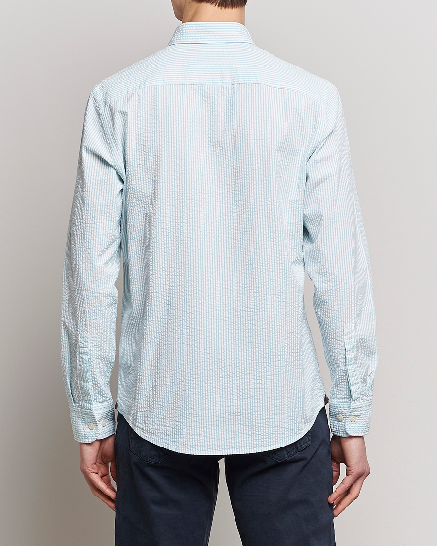 Herren | Hemden | Morris | Seersucker Button Down Shirt Aqua/White