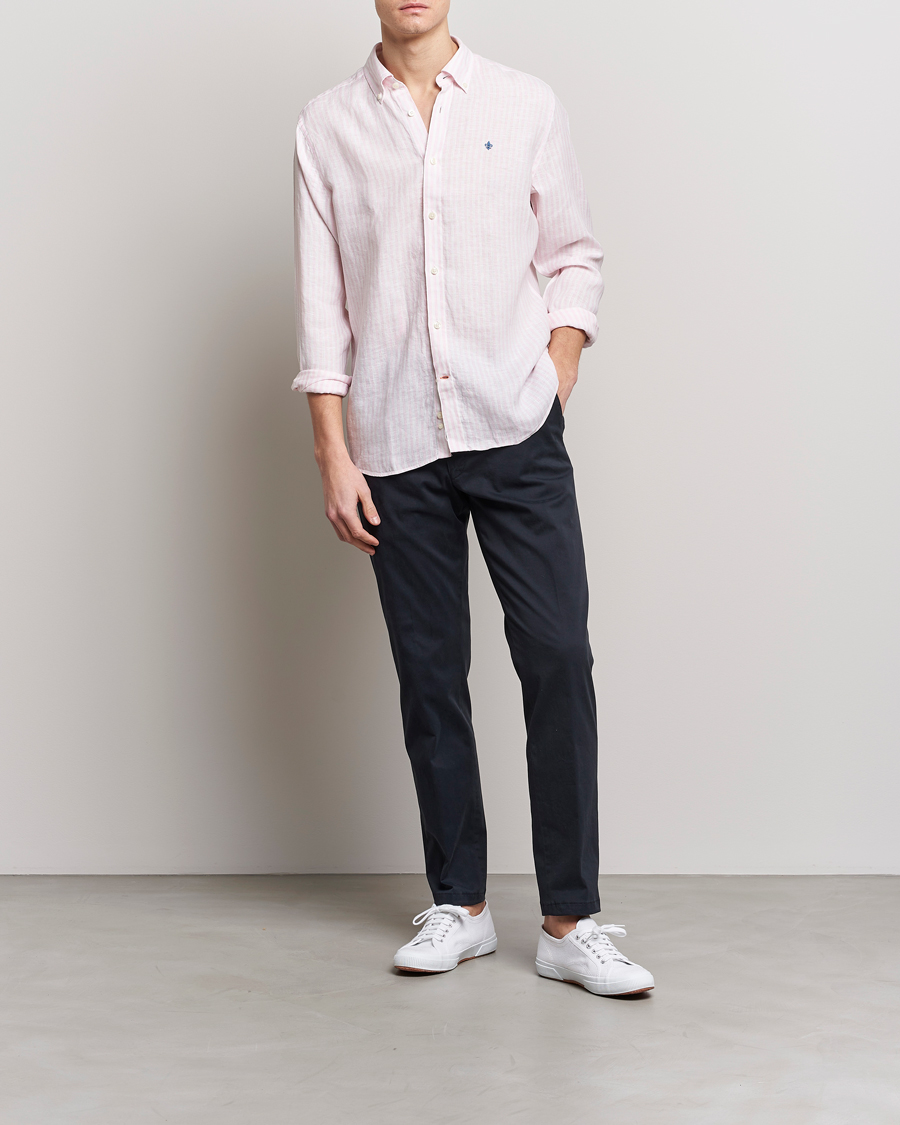 Herren | Hemden | Morris | Douglas Linen Button Down Striped Shirt Pink/White