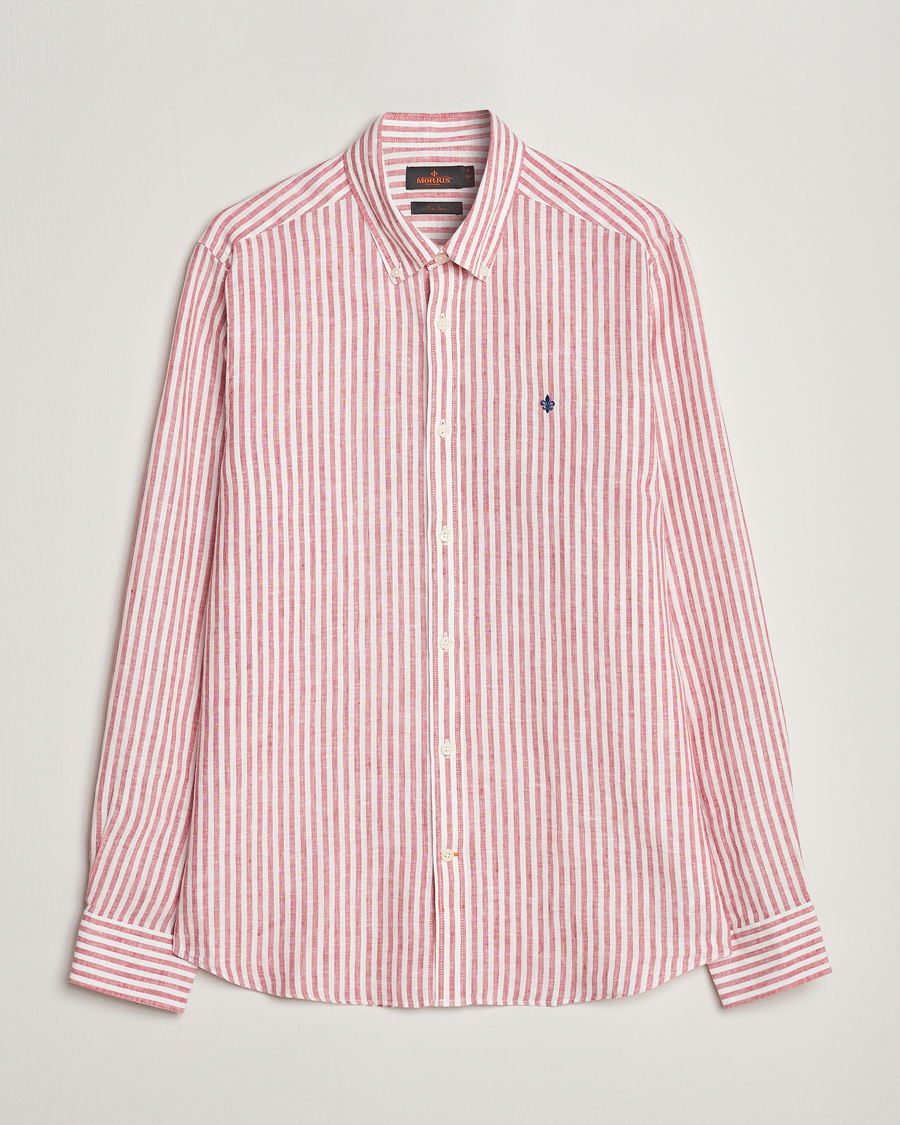 Herren | Hemden | Morris | Douglas Linen Button Down Striped Shirt Orange/White