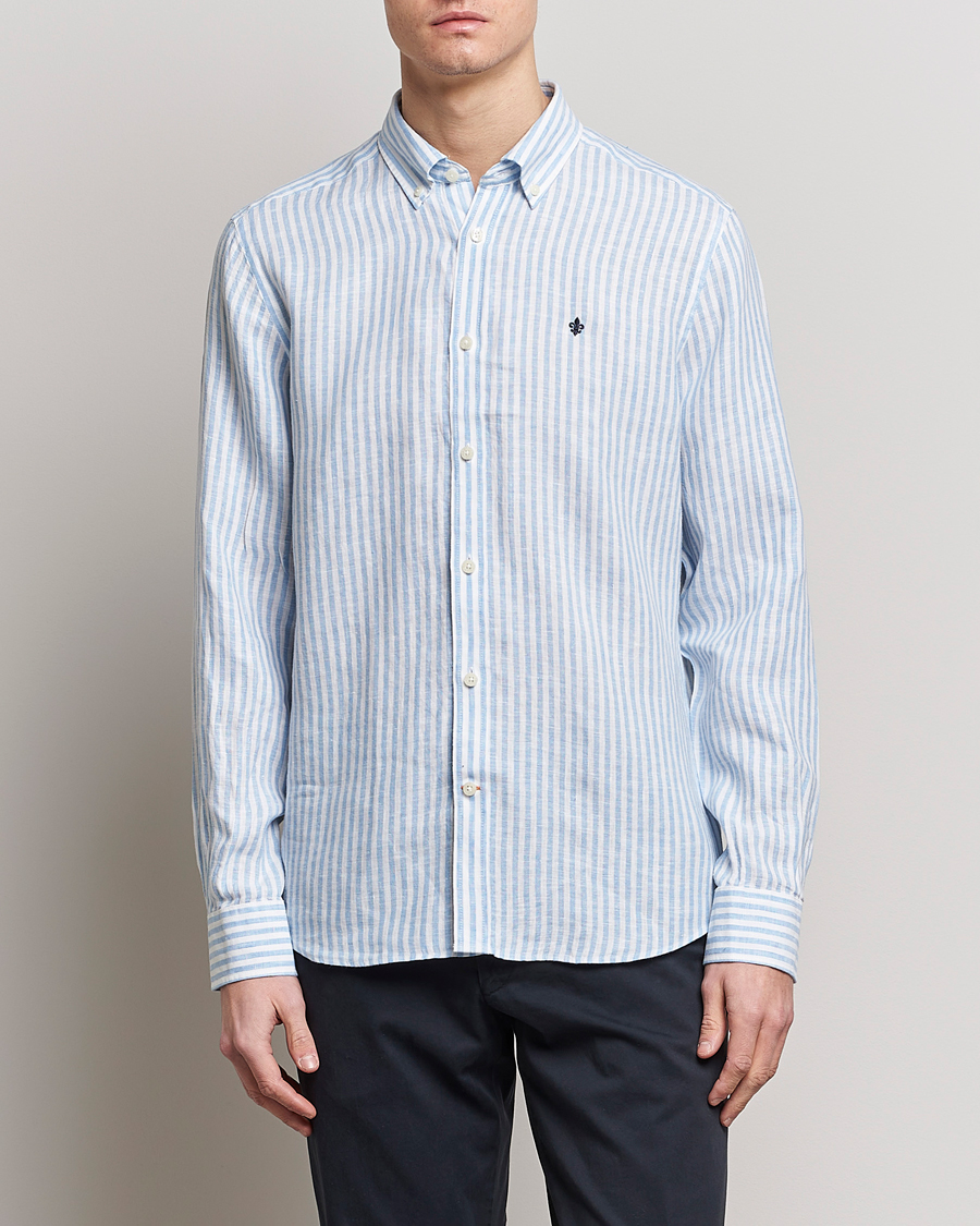 Herren | Hemden | Morris | Douglas Linen Button Down Striped Shirt Blue/White