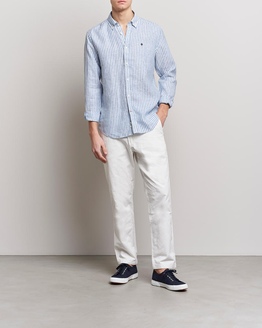 Herren | Hemden | Morris | Douglas Linen Button Down Striped Shirt Navy/White