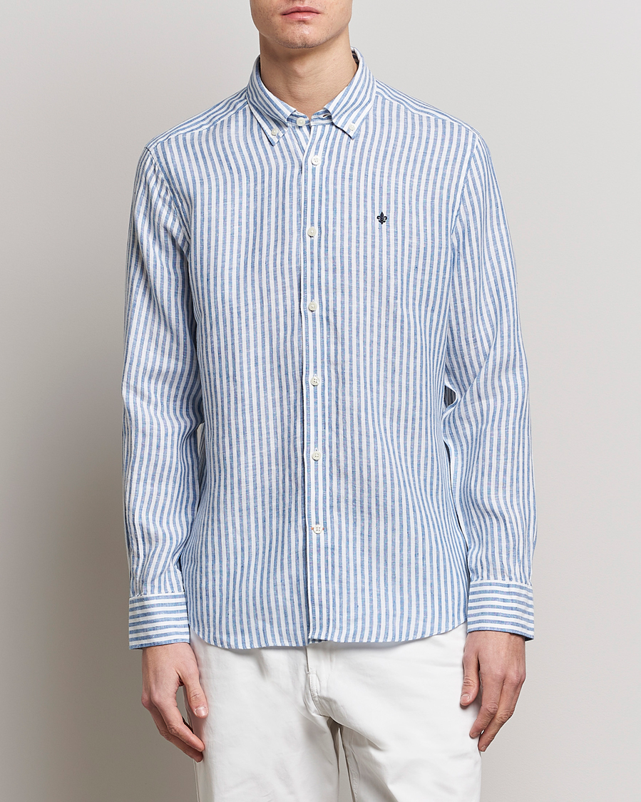 Herren | Hemden | Morris | Douglas Linen Button Down Striped Shirt Navy/White