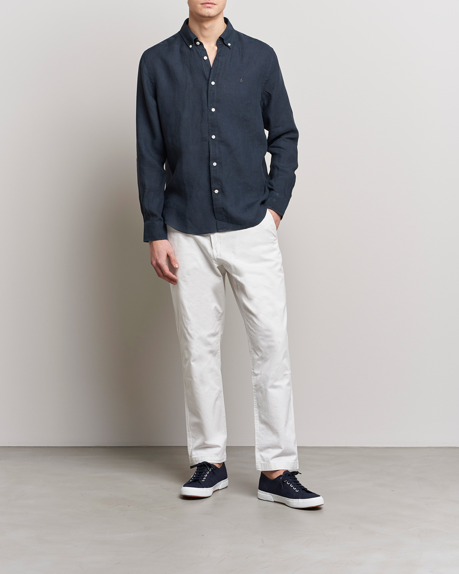 Herren | Hemden | Morris | Douglas Button Down Linen Shirt Navy