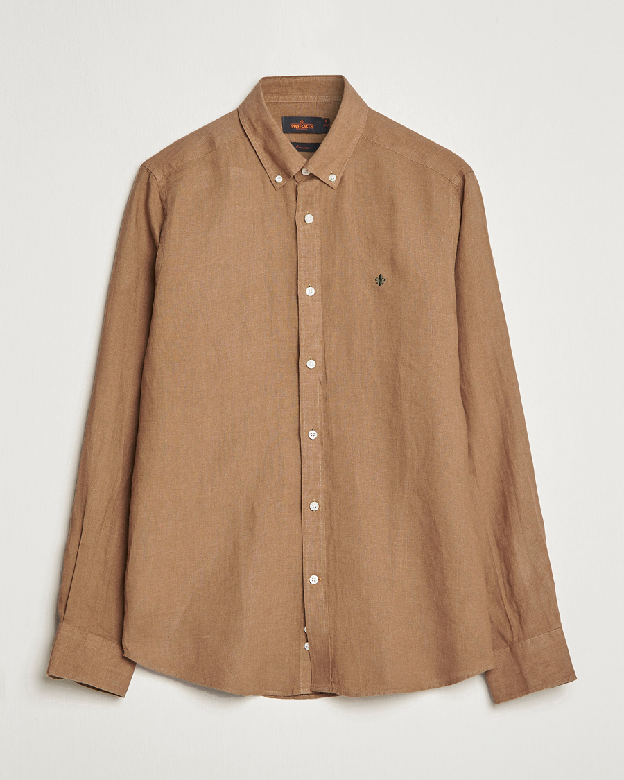 Herren | Hemden | Morris | Douglas Linen Button Down Shirt Khaki Brown