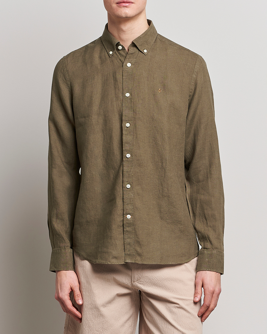Herren | Hemden | Morris | Douglas Linen Button Down Shirt Dark Green