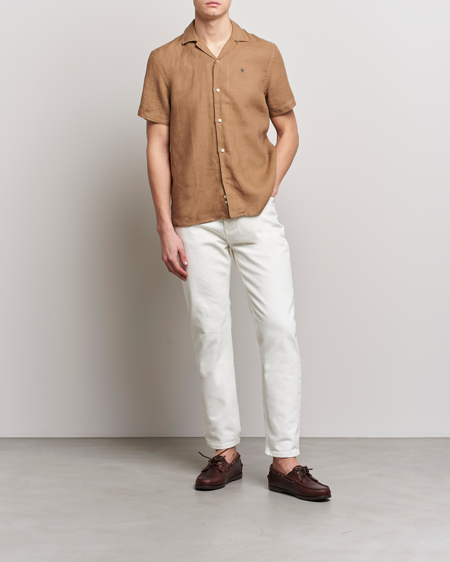 Herren | Hemden | Morris | Douglas Linen Short Sleeve Shirt Khaki Brown