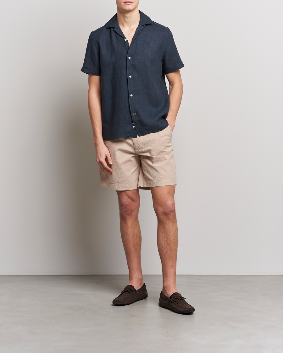 Herren | Hemden | Morris | Douglas Linen Short Sleeve Shirt Navy