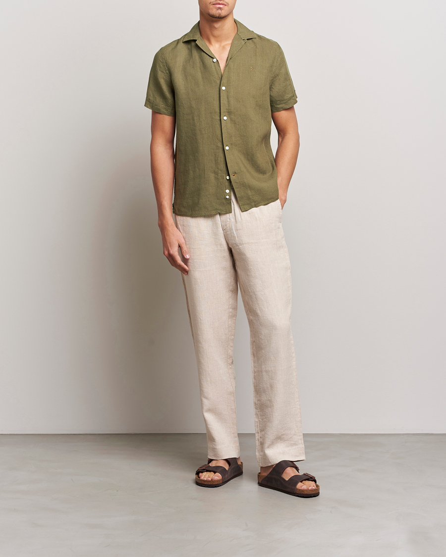 Herren | Hemden | Morris | Douglas Linen Short Sleeve Shirt Dark Green