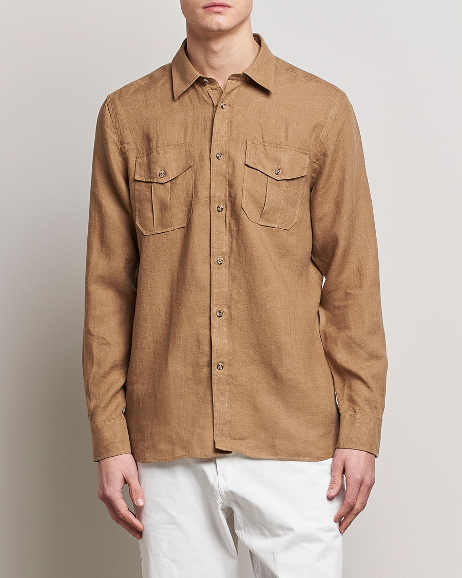 Herren | Hemden | Morris | Safari Linen Shirt Khaki Brown