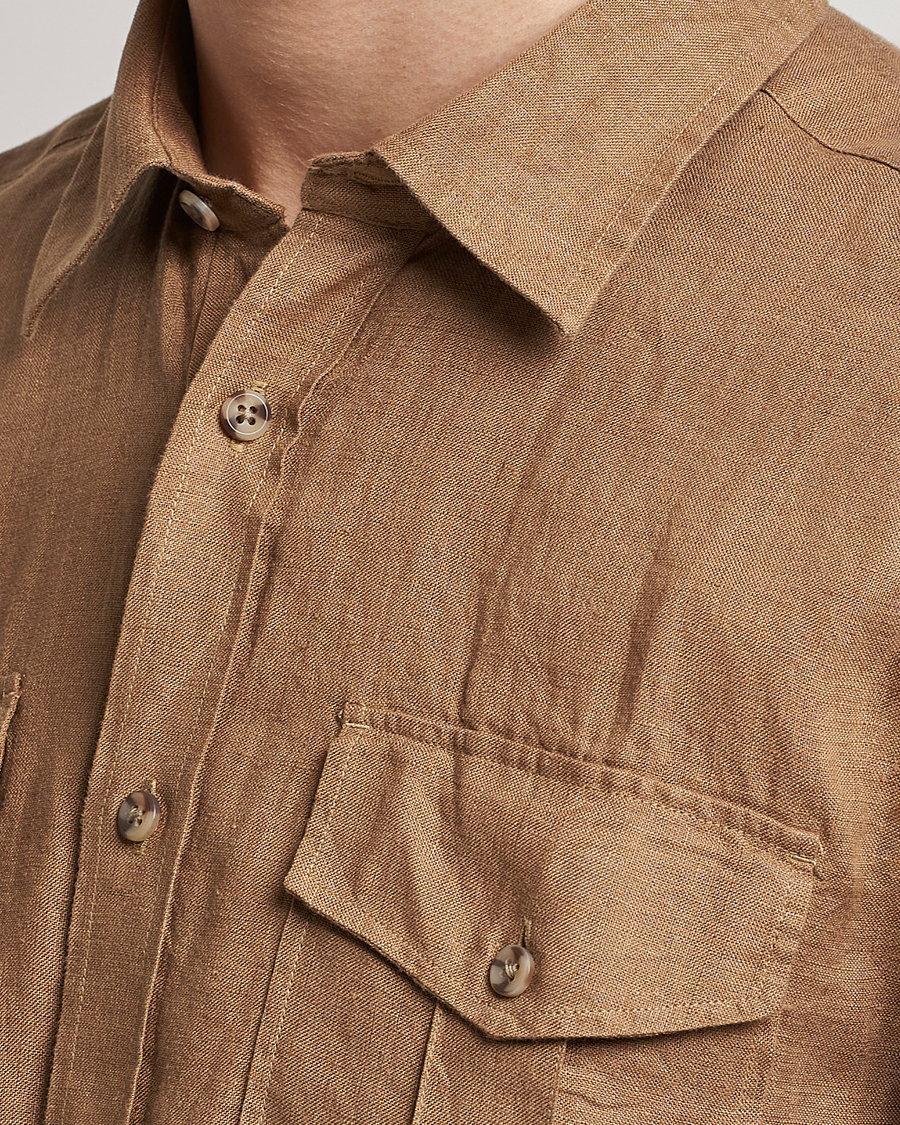 Herren | Hemden | Morris | Safari Linen Shirt Khaki Brown