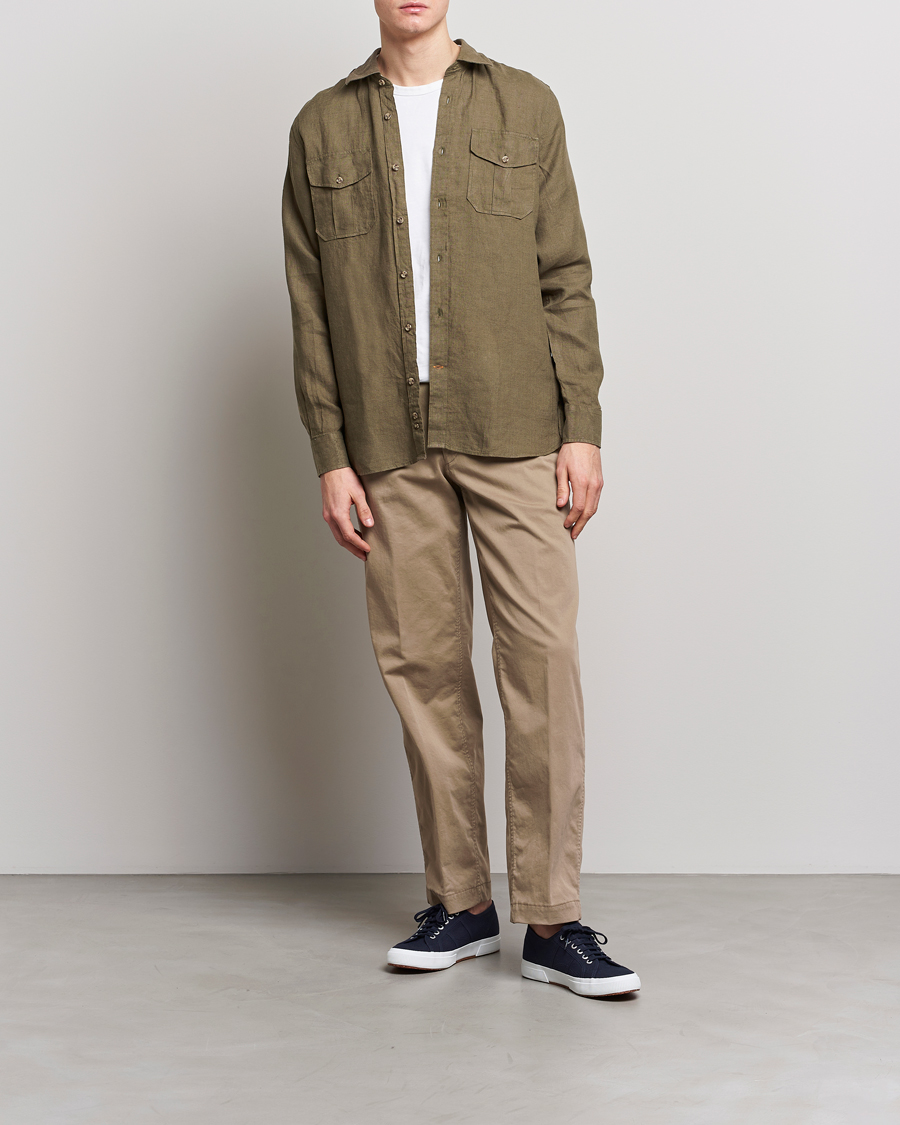 Herren | Hemden | Morris | Safari Linen Shirt Dark Green