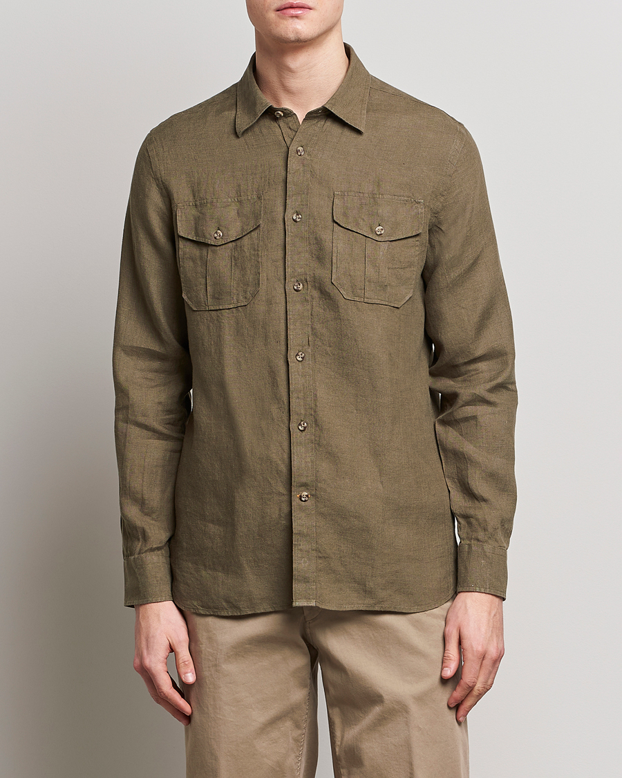 Herren | Hemden | Morris | Safari Linen Shirt Dark Green