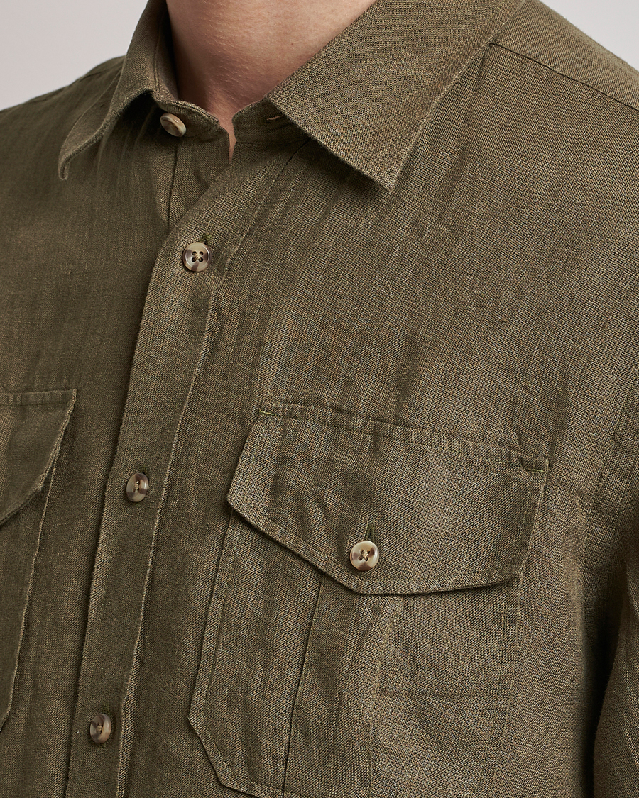 Herren | Hemden | Morris | Safari Linen Shirt Dark Green
