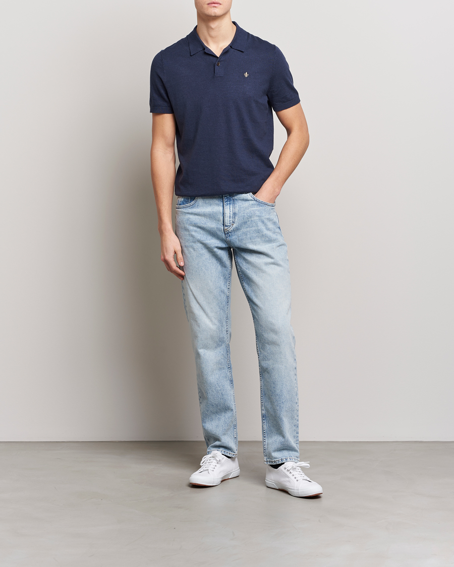 Herren | Poloshirts | Morris | Harold Cotton/Linen Summer Polo Navy