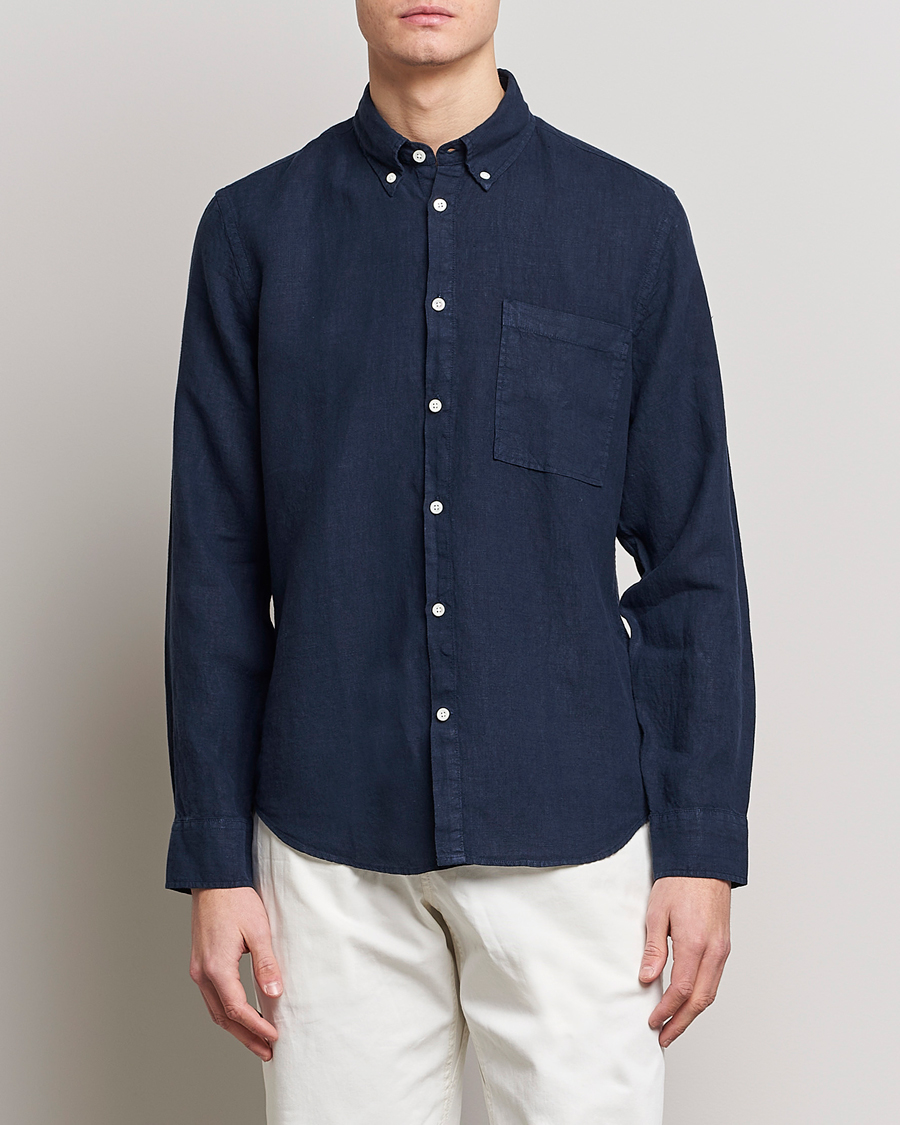 Herren | Leinenhemden | NN07 | Arne Linen Shirt Navy Blue