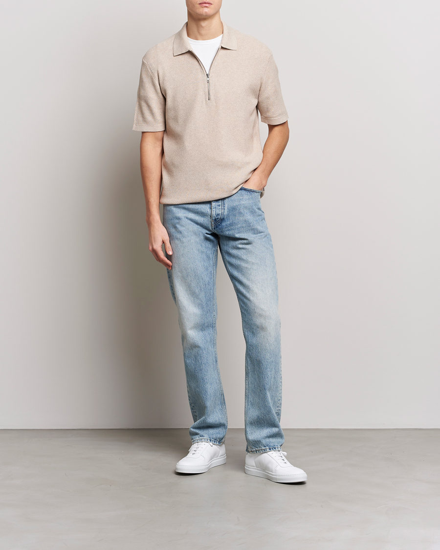 Herren | Poloshirts | NN07 | Hansie Structured Zip Polo Cream