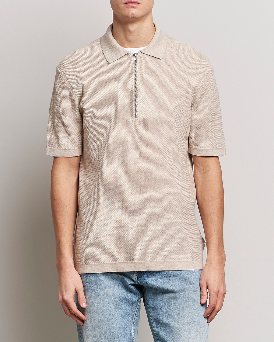 Herren | Poloshirts | NN07 | Hansie Structured Zip Polo Cream