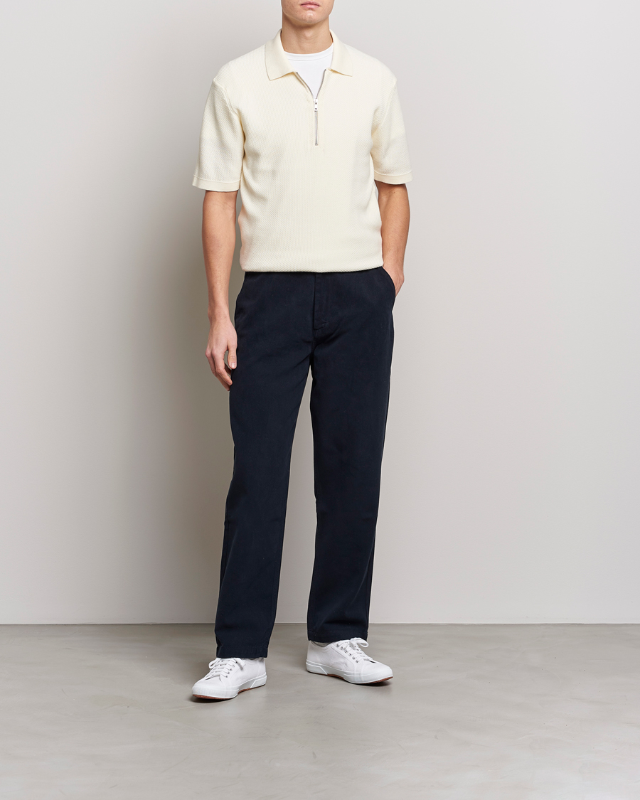Herren | Poloshirts | NN07 | Hansie Structured Zip Polo Ecru
