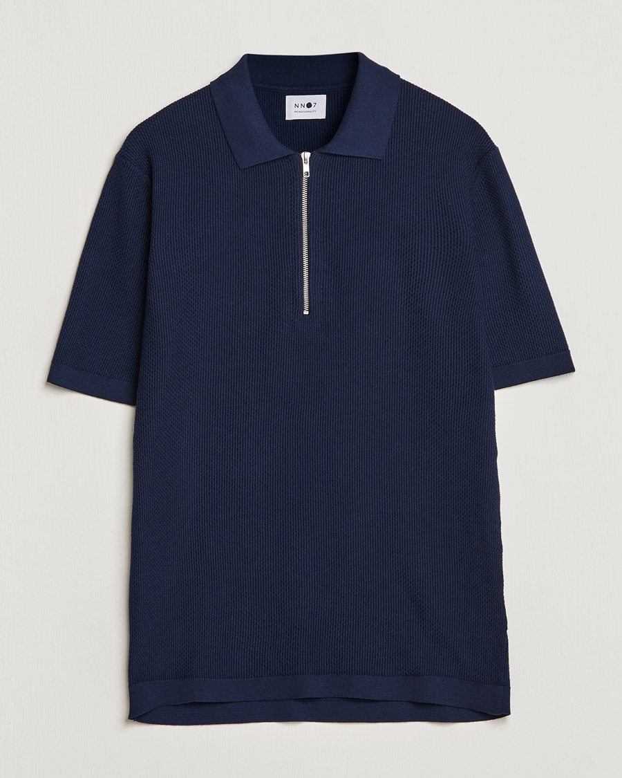 Herren | Poloshirts | NN07 | Hansie Structured Zip Polo Navy Blue