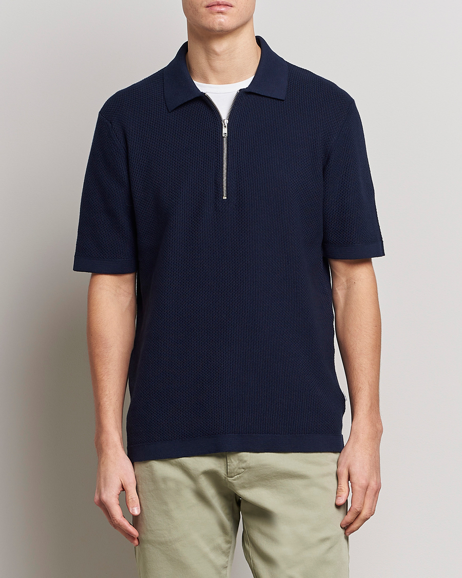 Herren | Poloshirts | NN07 | Hansie Structured Zip Polo Navy Blue