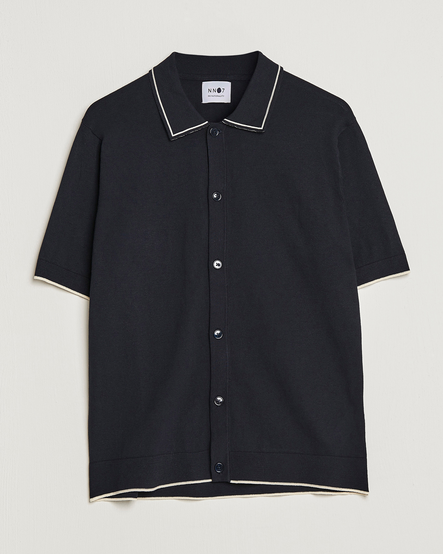 Herren | Hemden | NN07 | Nolan Knitted Short Sleeve Shirt Navy Blue