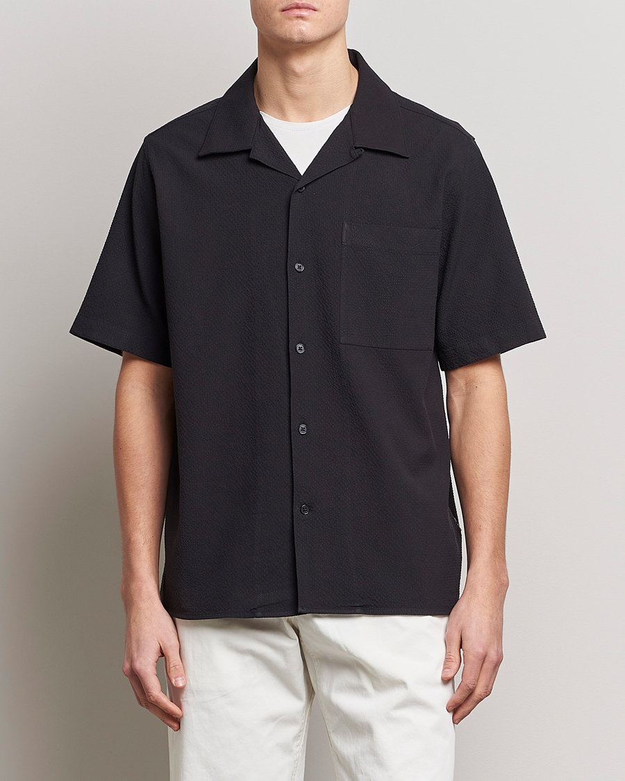 Herren | Freizeithemden | NN07 | Julio Seersucker Short Sleeve Shirt Black