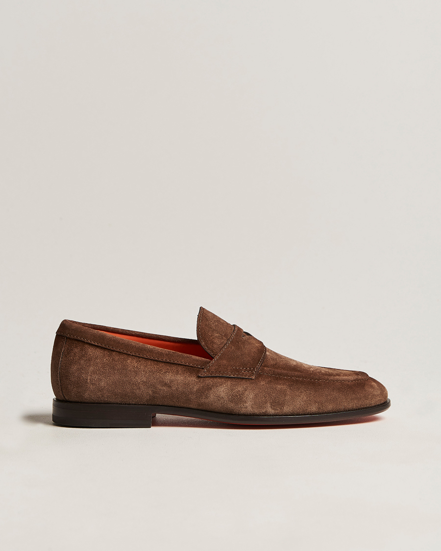 Herren | Santoni Penny Loafer Dark Brown Suede | Santoni | Penny Loafer Dark Brown Suede