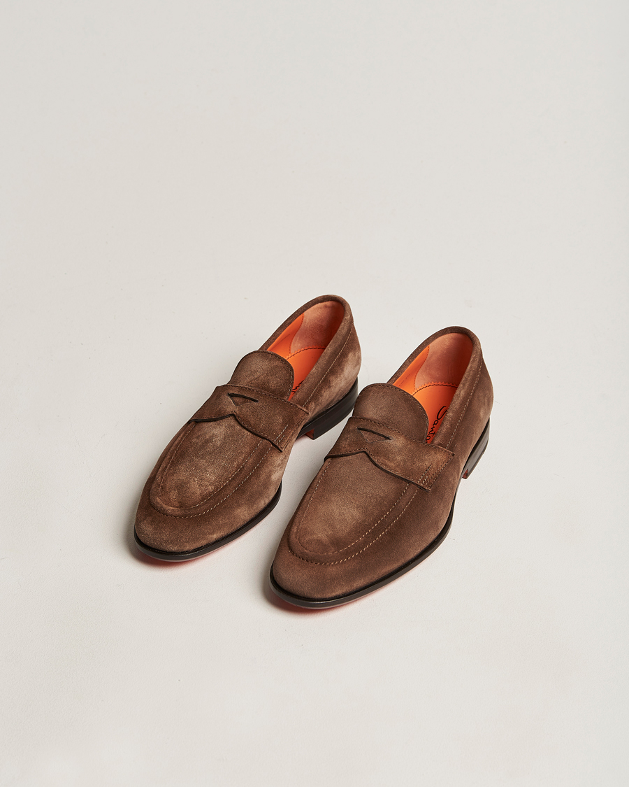 Herren | Santoni Penny Loafer Dark Brown Suede | Santoni | Penny Loafer Dark Brown Suede