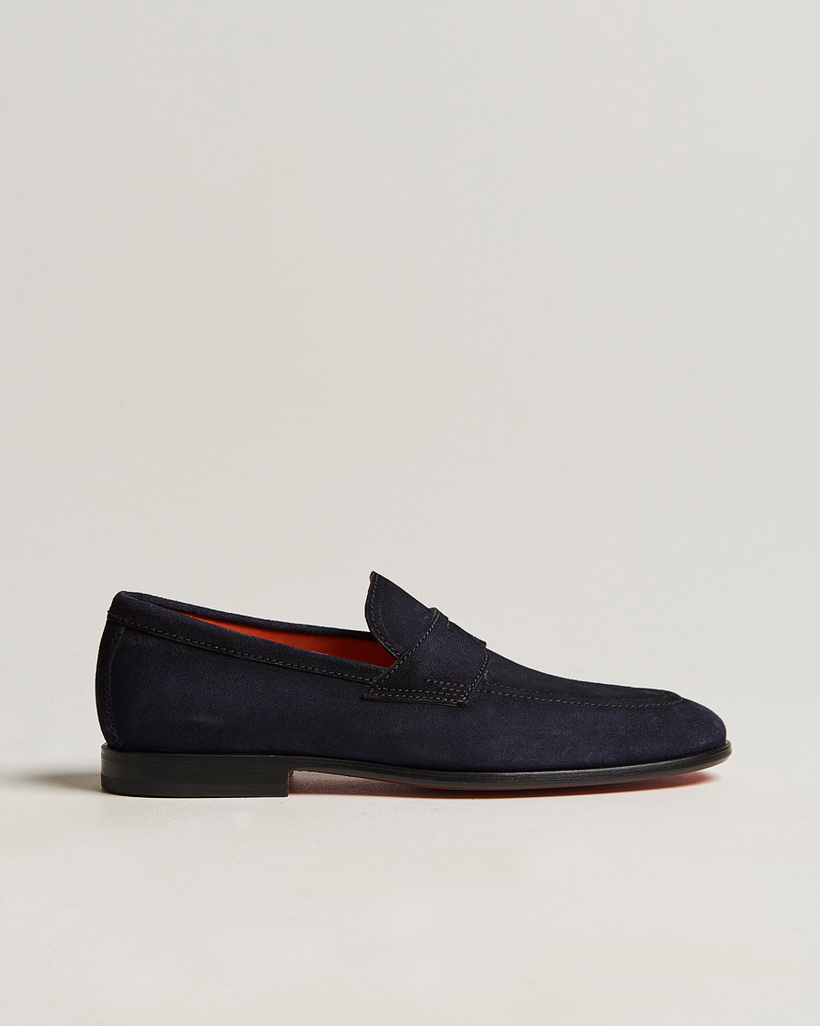 Herren | Santoni Penny Loafer Navy Suede | Santoni | Penny Loafer Navy Suede