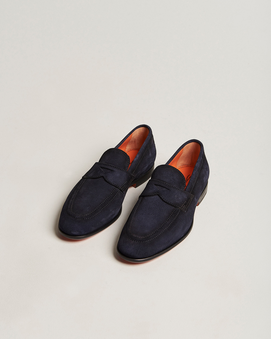 Herren | Santoni Penny Loafer Navy Suede | Santoni | Penny Loafer Navy Suede