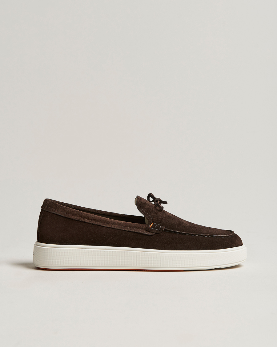 Herren | Santoni Lacetto Slip On  Dark Brown Suede | Santoni | Lacetto Slip On  Dark Brown Suede
