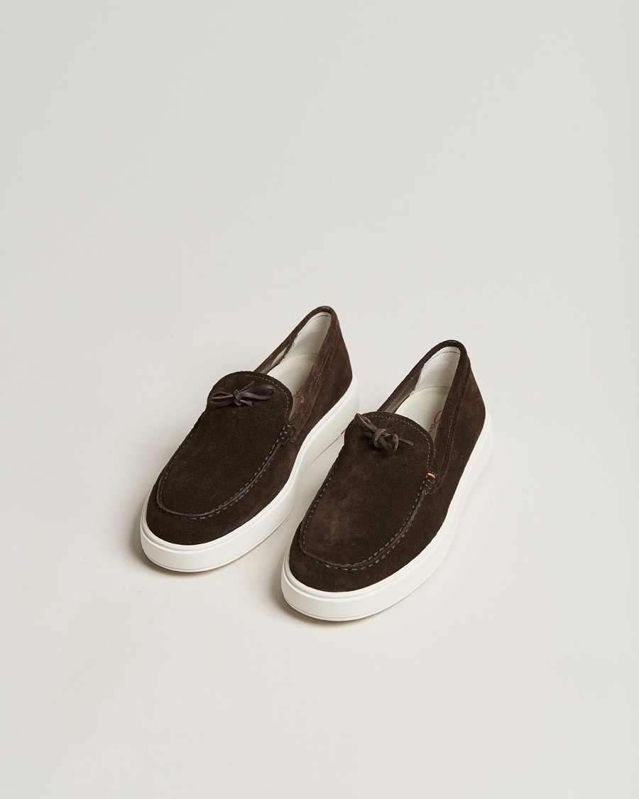 Herren | Santoni Lacetto Slip On  Dark Brown Suede | Santoni | Lacetto Slip On  Dark Brown Suede
